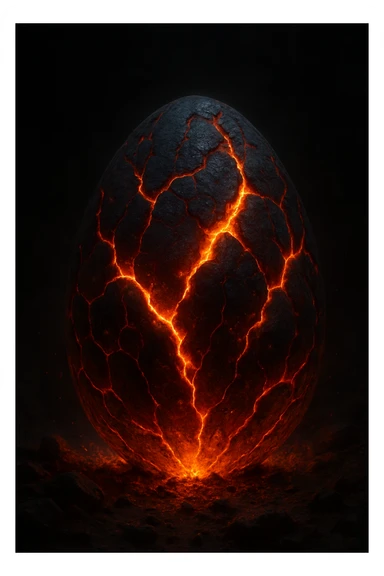 a lava egg with glowing cracks, molten rock texture, dramatic lighting sticker