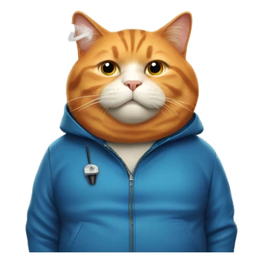 fat orange cat with blue jacket smoking sticker
