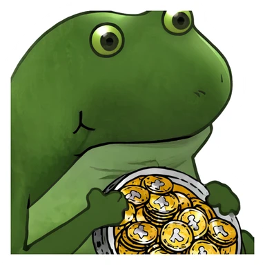 bufo frog (pepe) with a pile of coins sticker