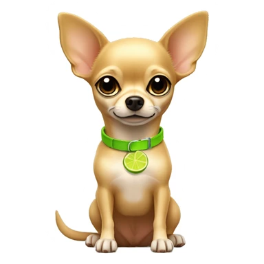 Tan chihuahua sitting with lime green collar sticker