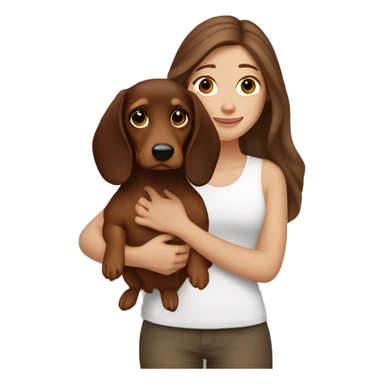 White girl long brown hair and holding a dachshund  in her arms sticker