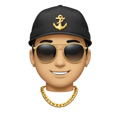 man with black sunglasses, black cap, and gold chain, winking sticker