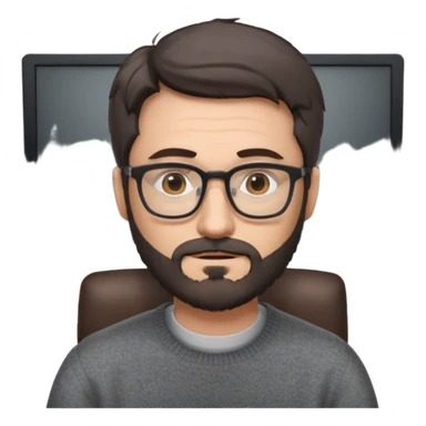 Profesor de pelo gris marrón oscuro con gafas un poco de barba jersey gris y un ordenador los óleos son marrones sticker