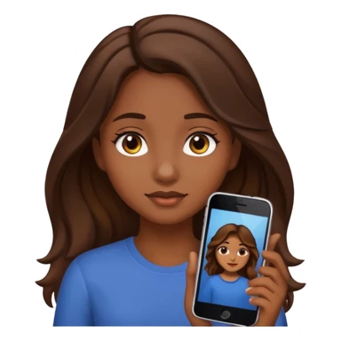 chica con el pelo castaño, largo, ligeramente ondulado, ojos marrón oscuro, estilo emoji de iPhone sticker