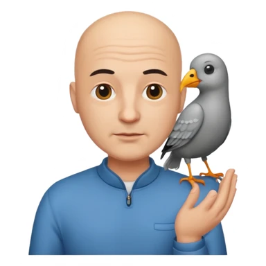 bald man with bird sticker