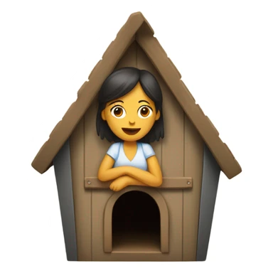 A female person in a dog house  sticker