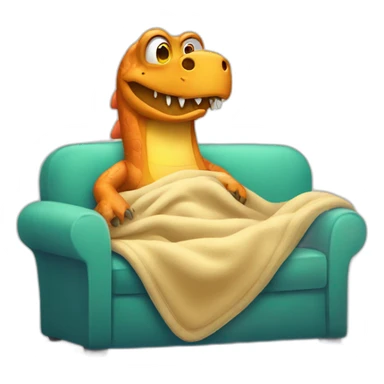 fever sick dinosaur on the sofa under blankets sticker