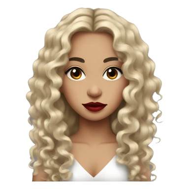 Girl with curly black long hair and black eyes with red lipstick and eyeliner sticker