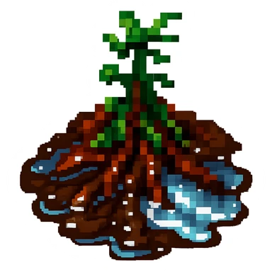 Make the wet soil look even wetter with puddles and shine, keeping the pixel art style look intact. sticker