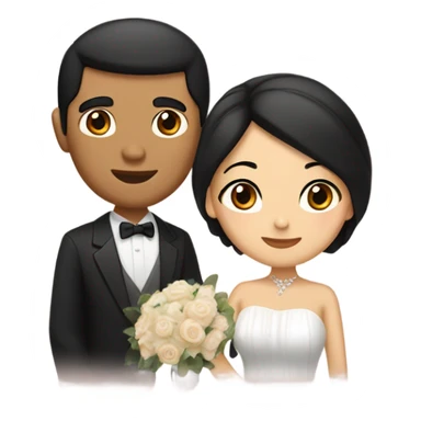 Brown eyes tan Asian man with brown eye black hair light fair skin woman in love in wedding  sticker
