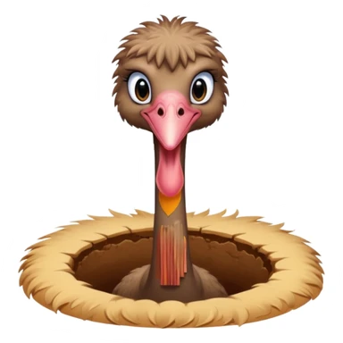 Ostrich with it's head inside a hole in the ground only it's body and neck visible sticker