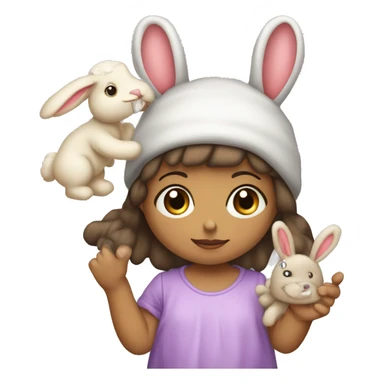 Niña 18 meses con chupete y con muñeco de conejo de trapo en la mano sticker