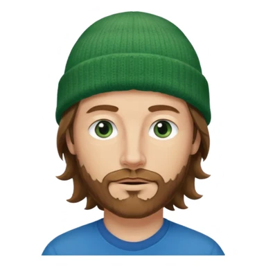 white man
aged 40
Blue eyes, 
mid length brown wavy hair
Green beanie hat
Stubble sticker