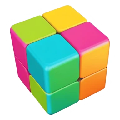 A 3x3 Rubik's Cube with vibrant tropical colors: bright turquoise, hot magenta, lime green, sunshine yellow, coral orange, vibrant aqua, minimalist iOS emoji style sticker