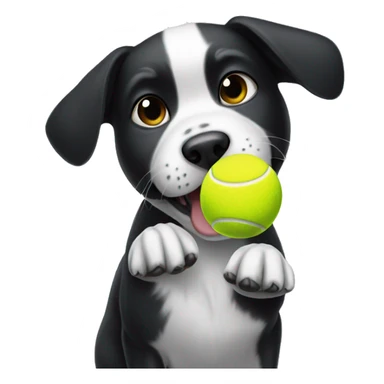Black and white dog playing with a Tennis ball sticker