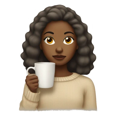 Black girl with a blowout giving a side eye wearing a beige jumper and holding a Christmas mug sticker