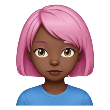 Black cat wearing a short pink hair wig, blue T-shirt sticker