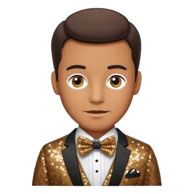 Neil Fanning, Australia Actor (b.1967) with brown sequin suit with bow tie sticker