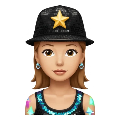 Donnie Wahlberg from NKOTB with light brown hair, black sequin crop top and hat sticker