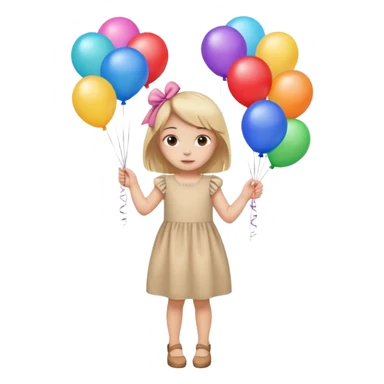 birthday small  girl in biege dress + baloons sticker