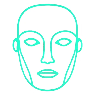Minimalist futuristic AI avatar — clean glowing outline of a humanoid face, half-abstract with light reflections. sticker