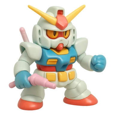 a Gundam robot as a vinyl figure, detailed armor, dynamic pose, iconic color scheme sticker
