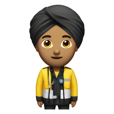 Sikh man wearing black turban and yellow paramedic jacket sticker