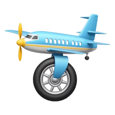 Emoji-style airplane landing gear with a single inflated, puffy wheel and a strut, cartoon-like, 3D, soft rounded shapes, clean lines, isolated on white background, minimal shading, emoji aesthetic sticker