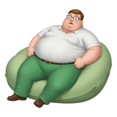 Peter Griffin from Family Guy with a very large pregnant belly, laying down on his back, sweating profusely, wearing green pants and white shirt sticker