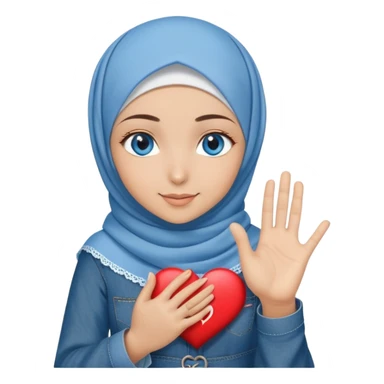 Turkish beautiful finish Konya girl blue eyes with denim hijab islamic dress and making heart with hands and with thank you text sticker