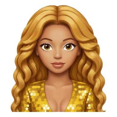 Beyonce with long strawberry blonde hair, yellow sequin outfit sticker