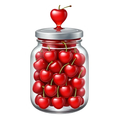 Realistic glass jar with silver metallic lid filled with maraschino cherries inside of it. sticker
