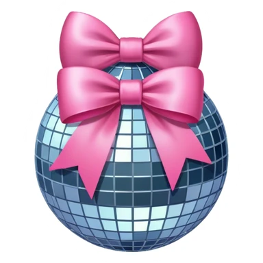 A disco ball with a pink bow on top sticker