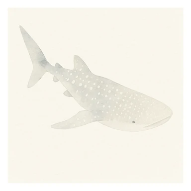 whale shark in watercolor style, spotted pattern, flowing fins, soft gradients, underwater scene, artistic and serene sticker