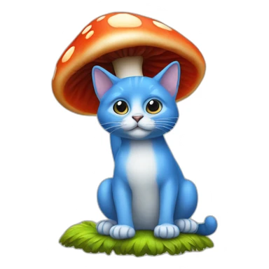 Shylushy blue cat-mushroom sticker