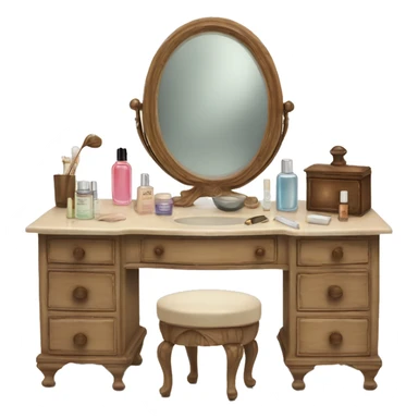 Antique vanity with mirror and skincare products laid out  sticker