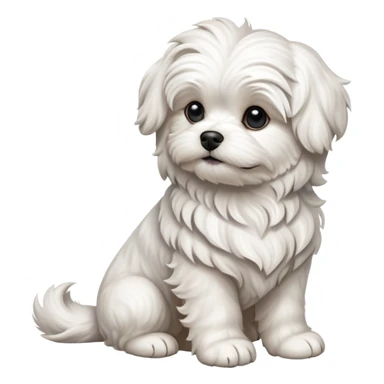 detailed-[wavy haired maltese-dog]-realistic-full-body-sitting-emoji,-tail-resting-loosely-beside-its-paws,-head-tilted-dramatically,--wavy-[white]-fur,-simplified-yet-realistic-focused-features,-highly-detailed,-glowing-with-an-almost-sarcastic sticker