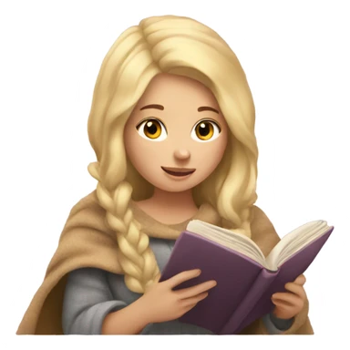 Cozy blonde girl reading book with blanket sticker