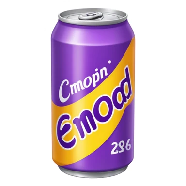 yellow soda can with purple name sticker