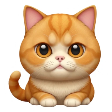 A 3D cartoon orange-ginger Exotic Shorthair cat with flat face, expressive eyes, soft fur sheen, cinematic Memoji rendering. sticker