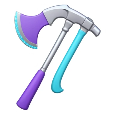 Axe with purple handle with silver blade with cyan edge sticker