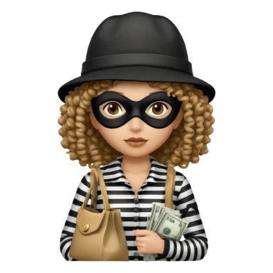 woman with robber mask concerned curly hair and robber outfit hat sticker
