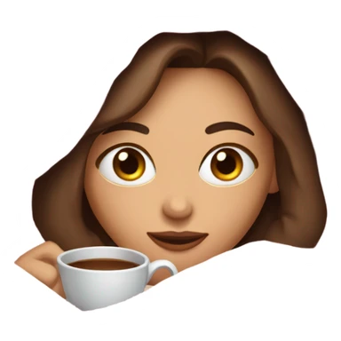 girl inside a pink blanket sipping coffee eyes closed, brunette with fair skin sticker