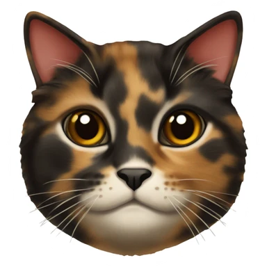 tortoiseshell cat with mostly black, some red and  white belly and chin sticker