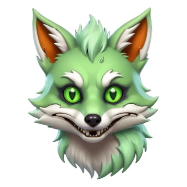 zombie fox portrait, head and shoulders only, torn tail fur visible, sinister grin, glowing toxic eyes, spooky fantasy style, 3D cartoon, mobile game icon style, clean background, no text, no watermark
 sticker