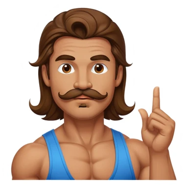super jacked guy with long hair and a mustache blowing a kiss sticker