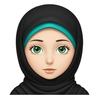 a girl wearing a black hijab and has green and blue eyes sticker