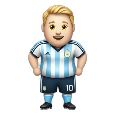 obese white man play soccer. argentina uniform. Thumbs up  sticker