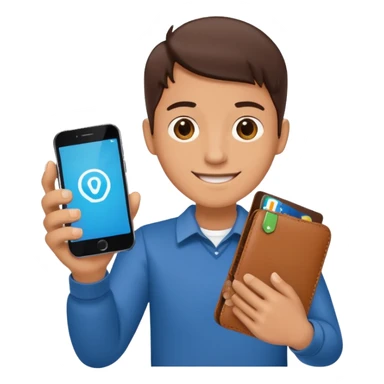 cheerful hand holding smartphone with wallet app open showing connect button symbolizing connecting your wallet sticker