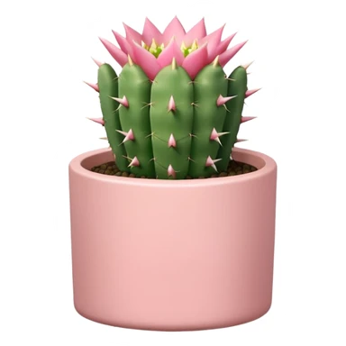 A pastel pink ceramic pot, cylindrical and shallow, containing a cereus cactus. sticker